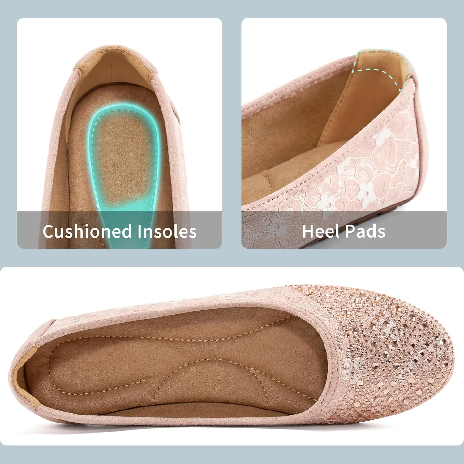 Ballet Flats for Women Dressy : Comfortable Dress Rhinestone Lace Wedding Flat for 2025 - Ladies Slip On Walking Office Shoes