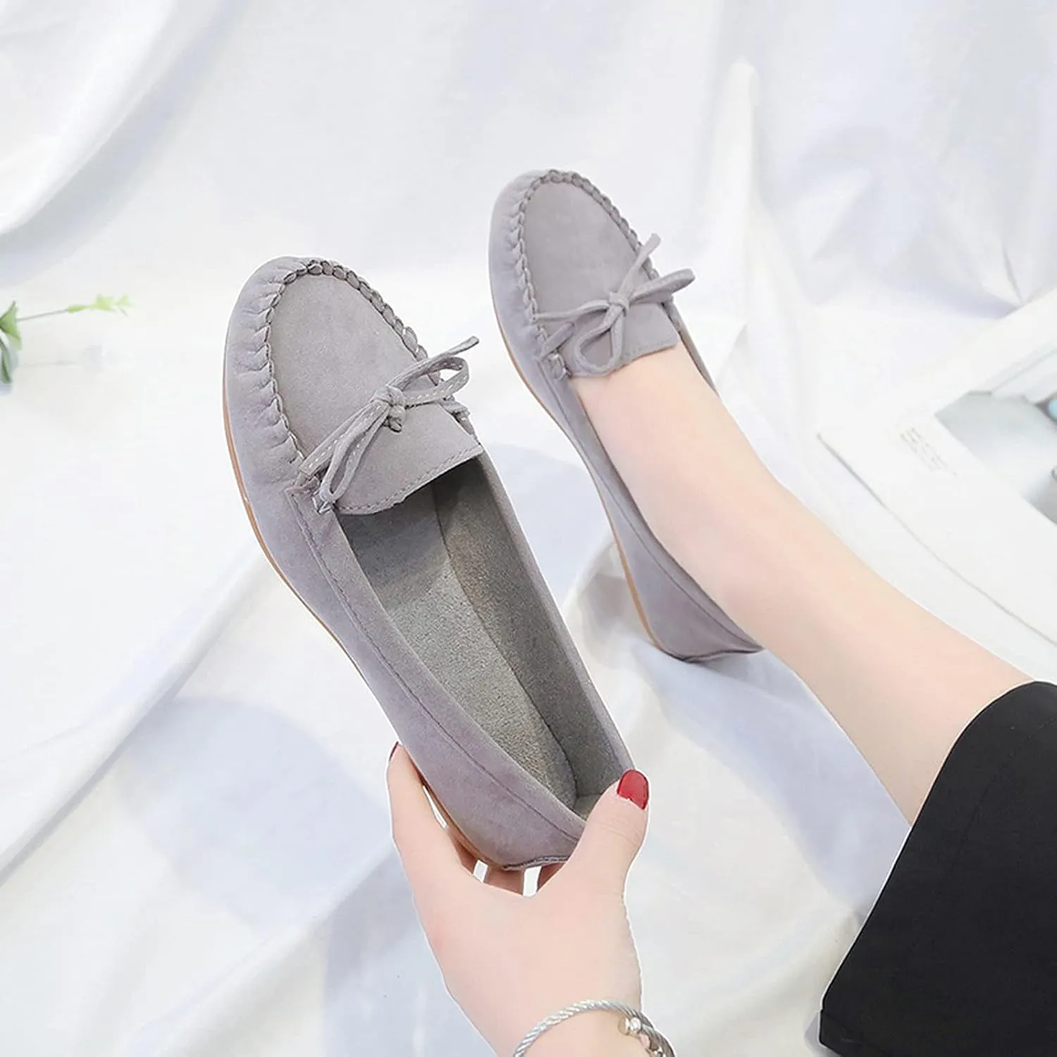 Ballet Flats for Women Round Toe Suede Loafers Slip On Dress Shoes Comfortable Business Shoes Flat Office Shoes