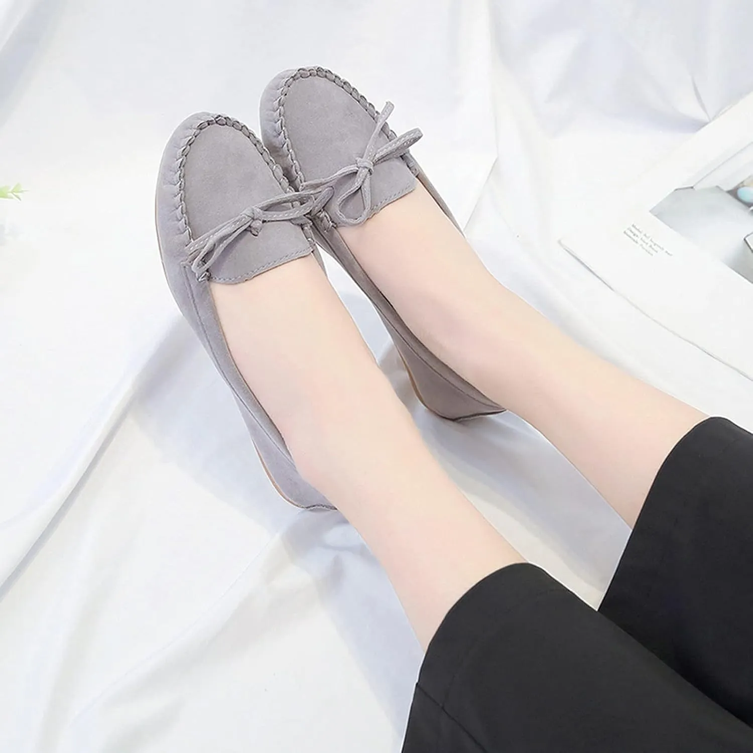 Ballet Flats for Women Round Toe Suede Loafers Slip On Dress Shoes Comfortable Business Shoes Flat Office Shoes