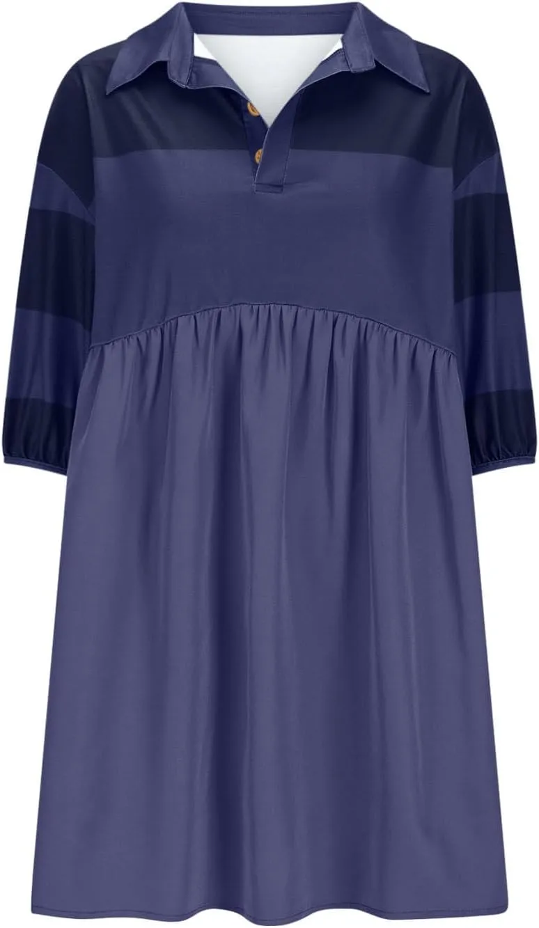 Beach Dresses for Women 2025 Vacation Casual V Neck Short Sleeve Mini Dress Soft Patchwork Dress with Buttons
