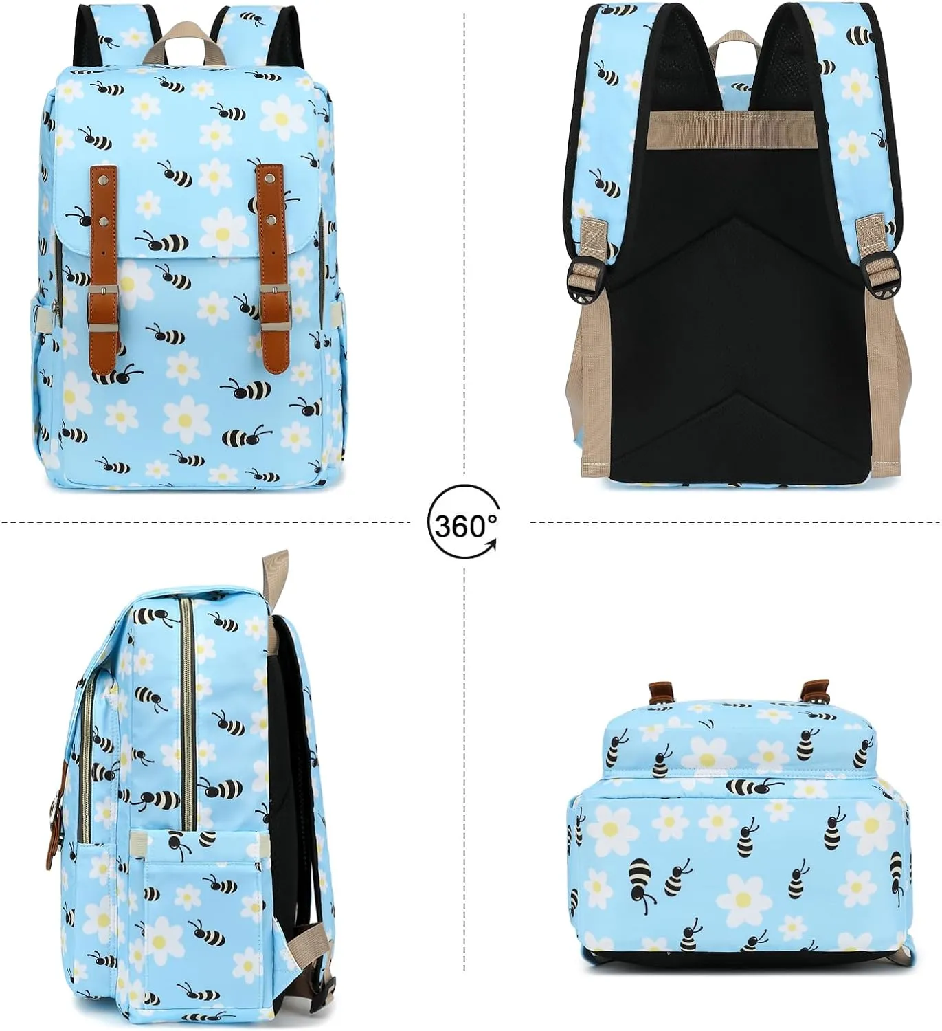 Bee Laptop Backpack for Women Girls, 15.6 inch College School Backpacks Travel Casual Daypack