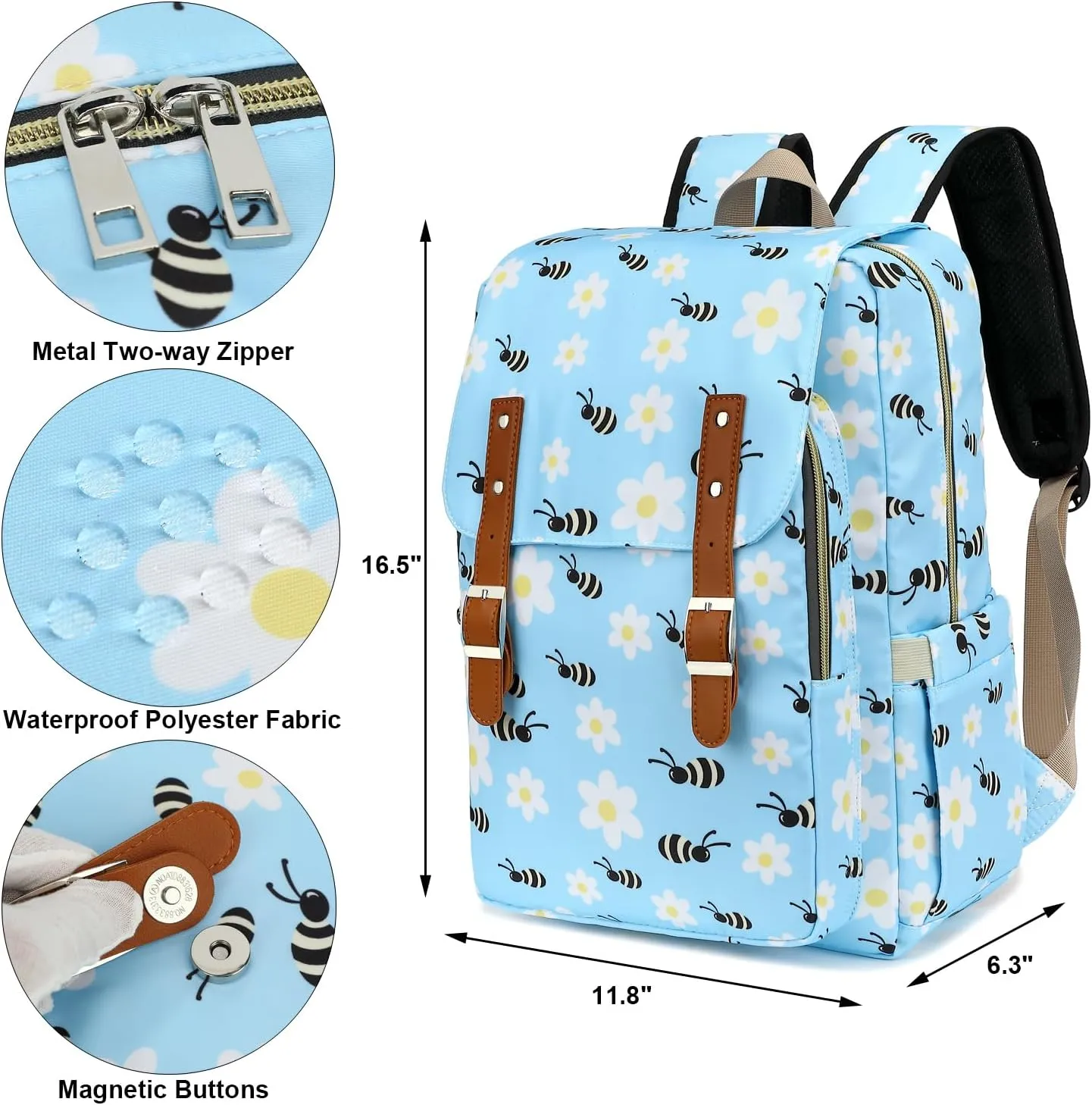 Bee Laptop Backpack for Women Girls, 15.6 inch College School Backpacks Travel Casual Daypack