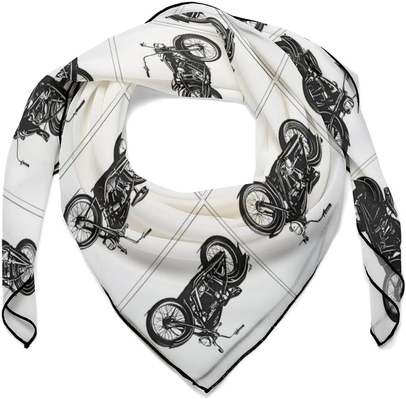 Black And White Motorcycle Square Head Scarves Silk Scarf for Women Men Wrap Neck Scarf Lightweight Bandana