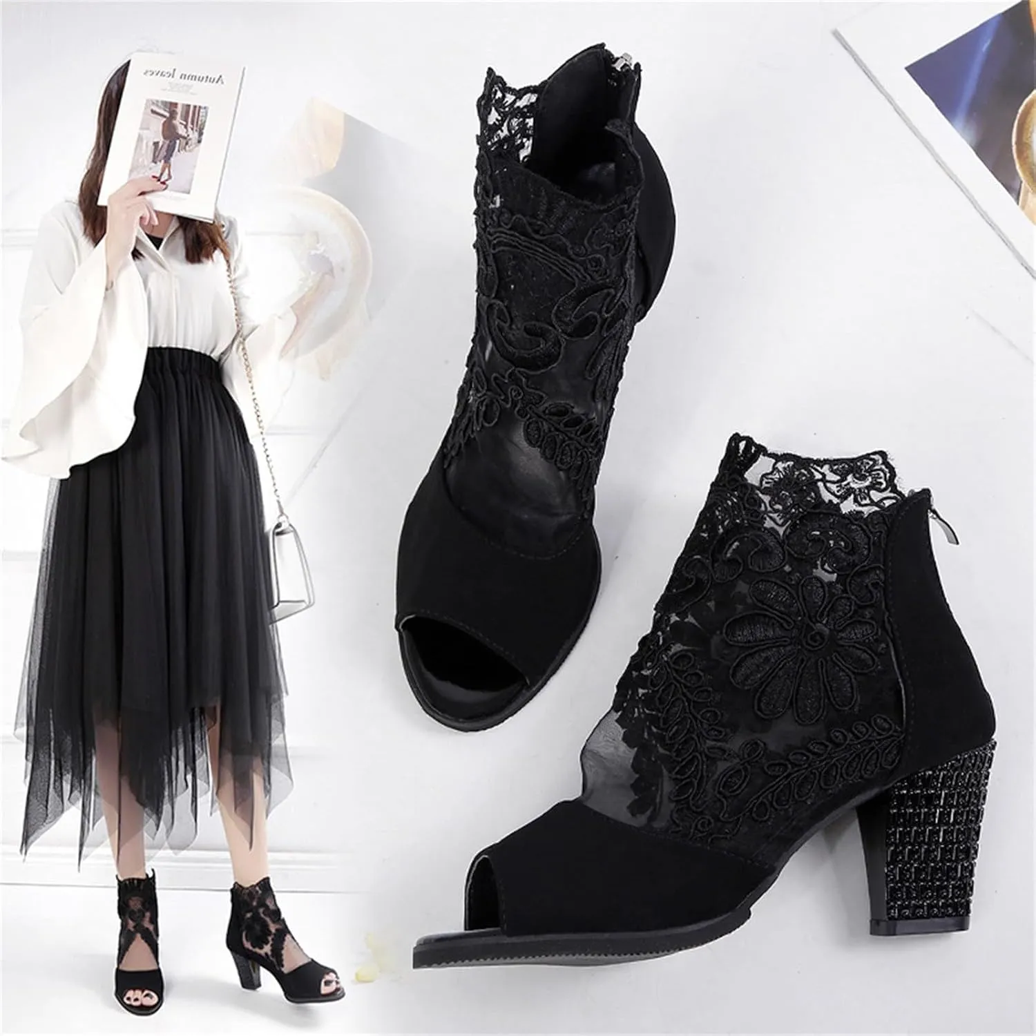 Black Ankle Boots for Women Ladies Boots Wide Calf Cowboy Boots Botas Para Mujeres Ankle Boots for Women Low Heel Dressy Dressy Ankle Booties for Women Evening