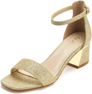 Black Gold Nude Heels for Women Chunky Heels Low Heel Dress Shoes Block Heel Sandals Short Heels Open Toe Heels Ankle Strap Heels 2 inch Heels Sparkly Glitter Heels