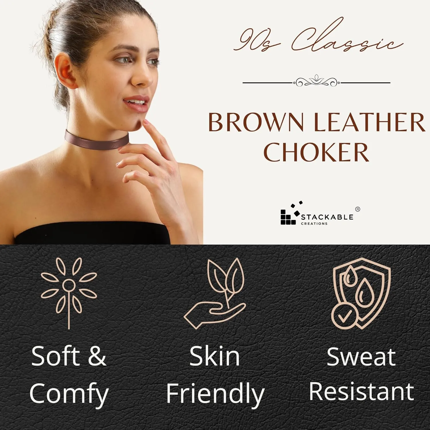Black Leather Choker Necklace for Women - Plain, Goth Style, Sexy Neck Collar Choker Necklaces for Woman