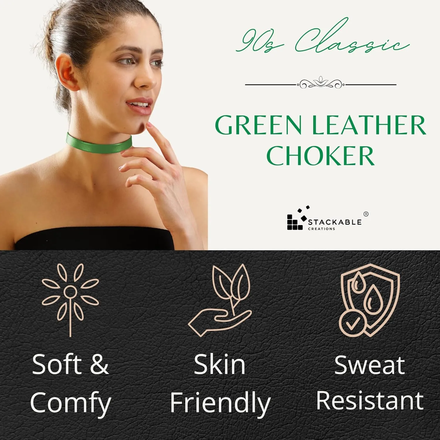 Black Leather Choker Necklace for Women - Plain, Goth Style, Sexy Neck Collar Choker Necklaces for Woman
