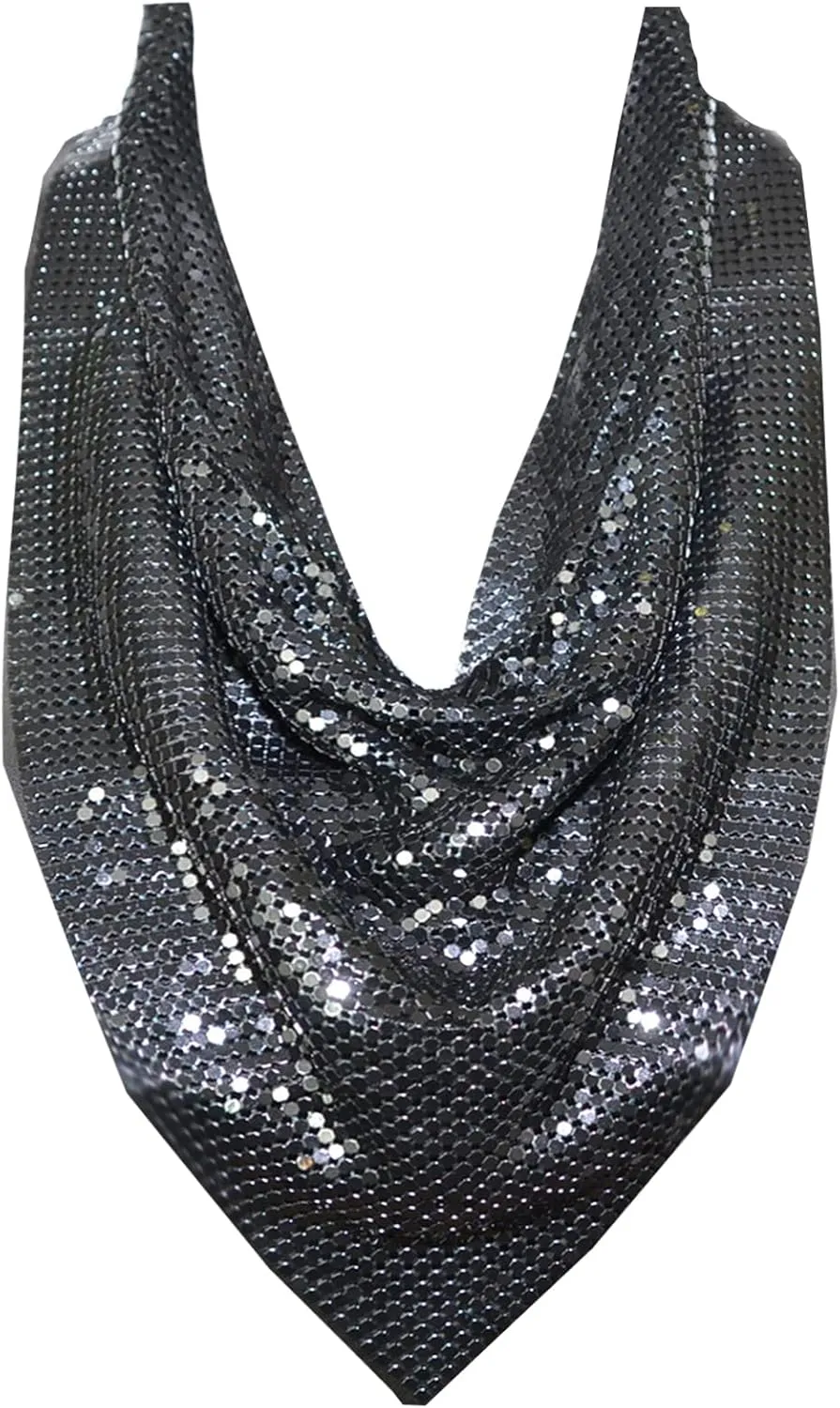 Black Mesh Bib Necklace Large Metal Choker for Women