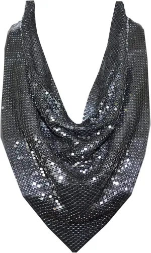 Black Mesh Bib Necklace Large Metal Choker for Women