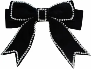 Black Velvet Bowknot Brooch Pin with Rhinestone Women Elegant Shirt Bow Tie Clips for Dress Hair Accessories