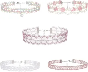Blue Drop Lace Choker Necklaces Set Pink Choker Necklace For Women Flower Sunflower Chokers Rose Floral Choker Necklace Fairy Flower Choker Collars Jewelry Gifts 5Pcs