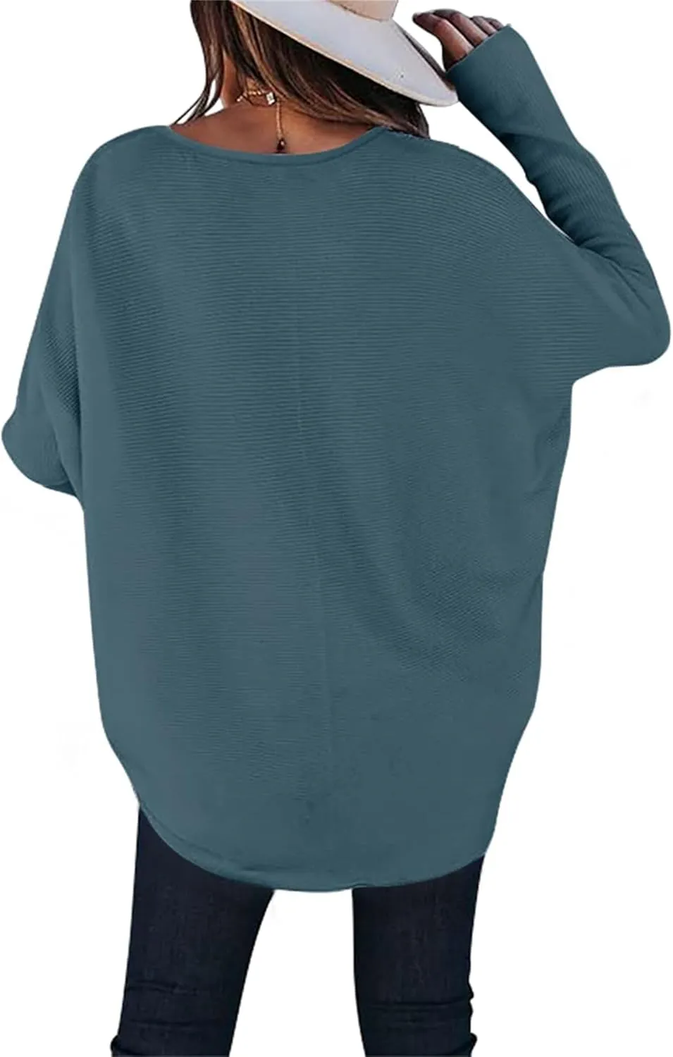Boat Neck Sweaters for Women Batwing Long Sleeve Fall Oversized Ribbed Knit Pullover Baggy Jumper Tunic Tops