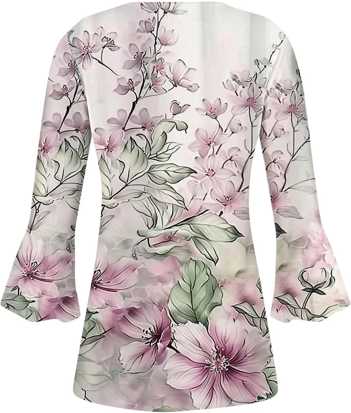 Bohemian Tops for Women Trendy Sexy Elegant T-Shirts Boho Floral Print 3/4 Bell Sleeve v Neck Shirts Blouses