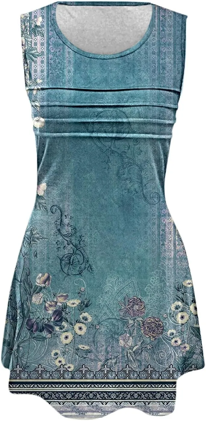 Boho Summer Dresses for Women Womens with Pockets Summer Casual Tank Dress Sleeveless Midi Beach Dress Linen Dress