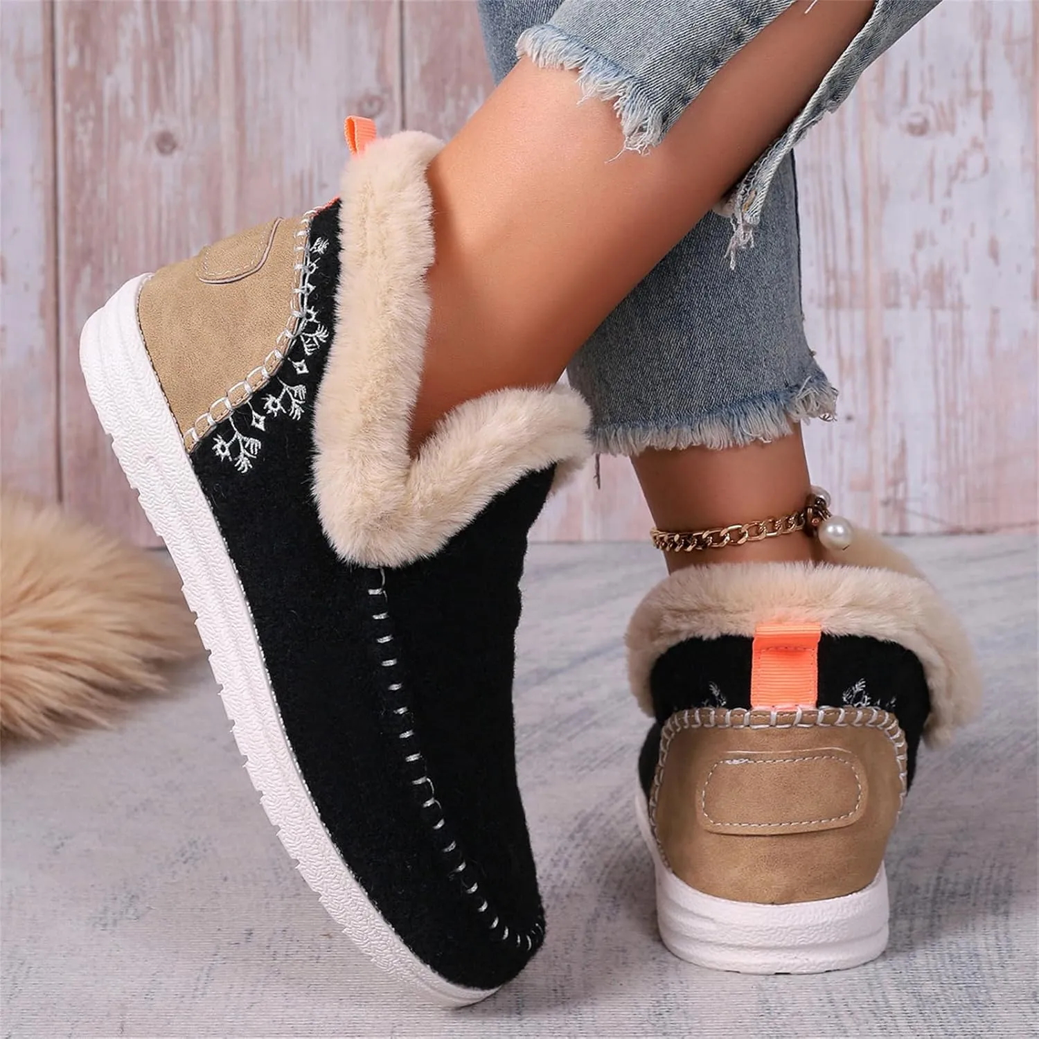 Boots For Women Ankle Booties With Fur Lined Warm Winter Snow Boots Casual Fashion Trendy Comfortable Loafers Shoes