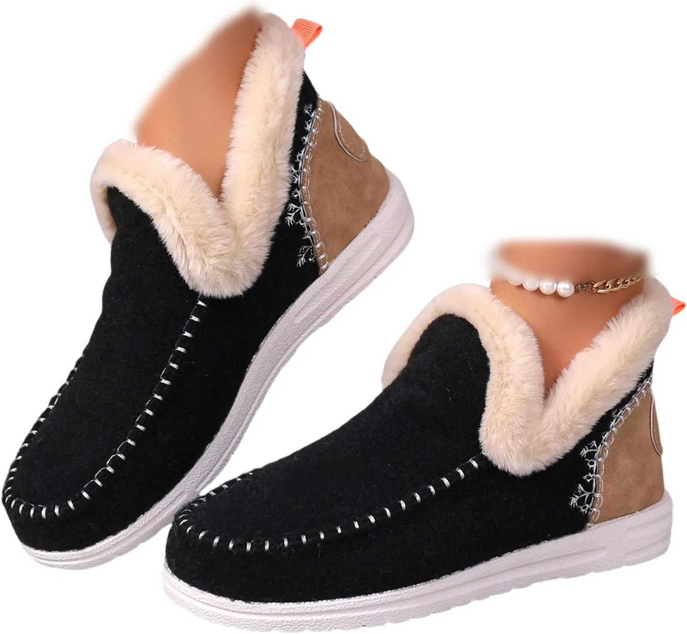 Boots For Women Ankle Booties With Fur Lined Warm Winter Snow Boots Casual Fashion Trendy Comfortable Loafers Shoes