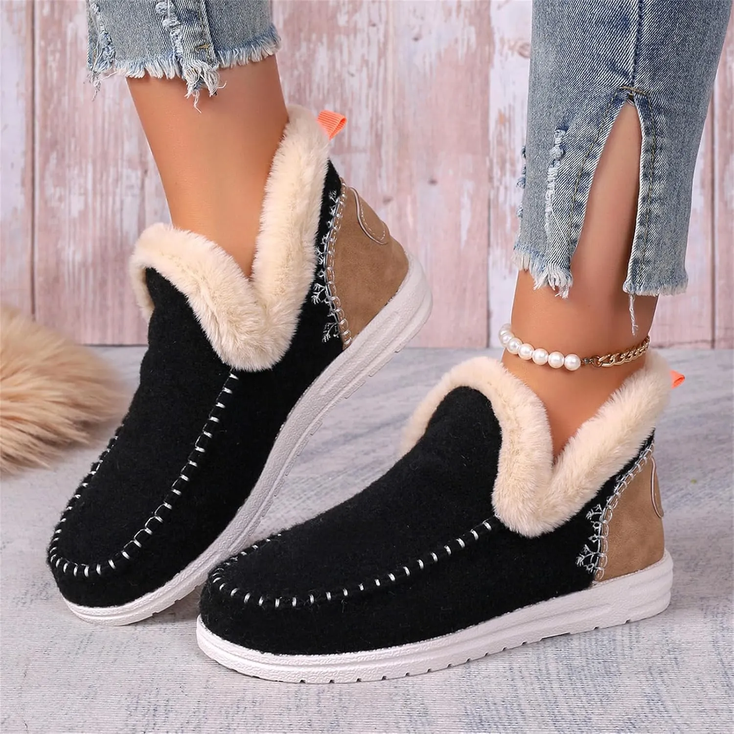 Boots For Women Ankle Booties With Fur Lined Warm Winter Snow Boots Casual Fashion Trendy Comfortable Loafers Shoes