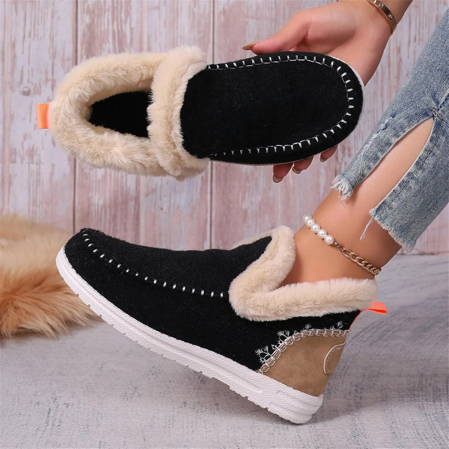 Boots For Women Ankle Booties With Fur Lined Warm Winter Snow Boots Casual Fashion Trendy Comfortable Loafers Shoes