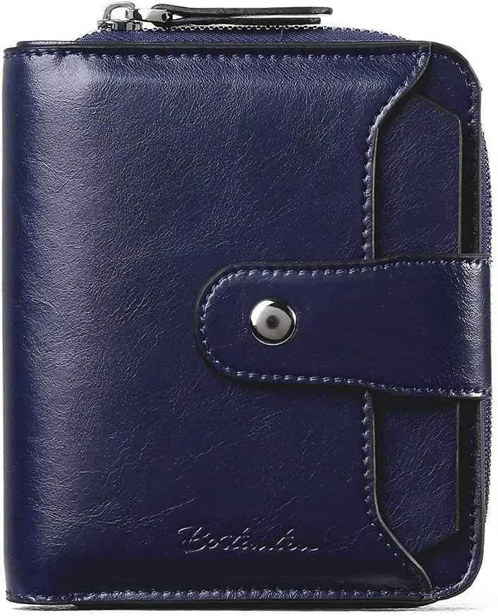 BOSTANTEN Women's Leather Designer Handbags Tote Purses Shoulder Bucket Bag Navy Blue Bundle with Leather Wallets for Women RFID Blocking Zipper Pocket Small Bifold Wallet Card Case