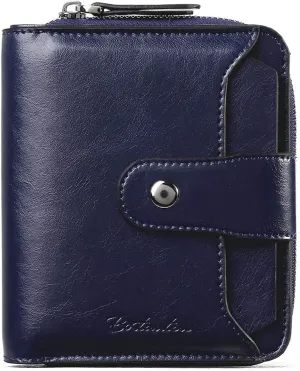 BOSTANTEN Women's Leather Designer Handbags Tote Purses Shoulder Bucket Bag Navy Blue Bundle with Leather Wallets for Women RFID Blocking Zipper Pocket Small Bifold Wallet Card Case