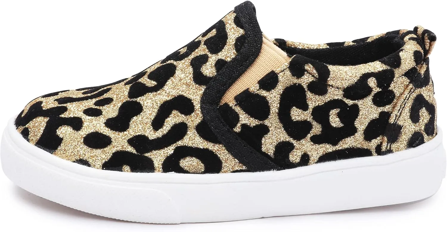Boy's Girl's Leopard Print Canvas Sneakers Casual Slip On Loafers Kids Flat Shoes