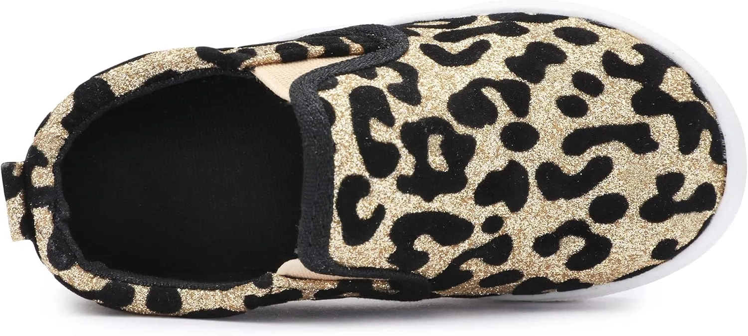 Boy's Girl's Leopard Print Canvas Sneakers Casual Slip On Loafers Kids Flat Shoes