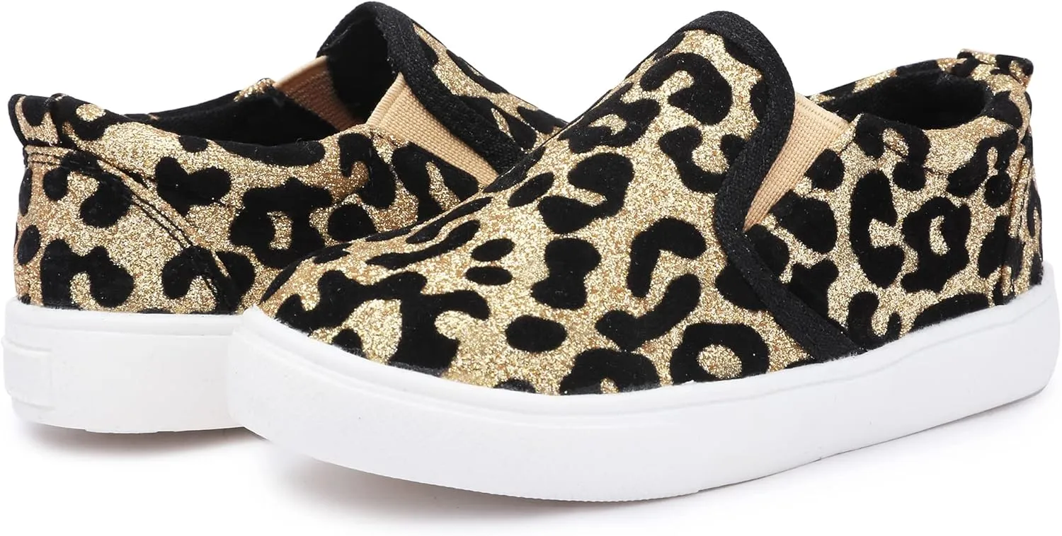 Boy's Girl's Leopard Print Canvas Sneakers Casual Slip On Loafers Kids Flat Shoes