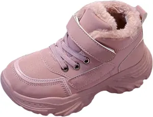 Boys Girls Plush Ankle Boots Winter Slip On Warm  Lined Snow Booties Lightweight Water-Proof Sport Shoes