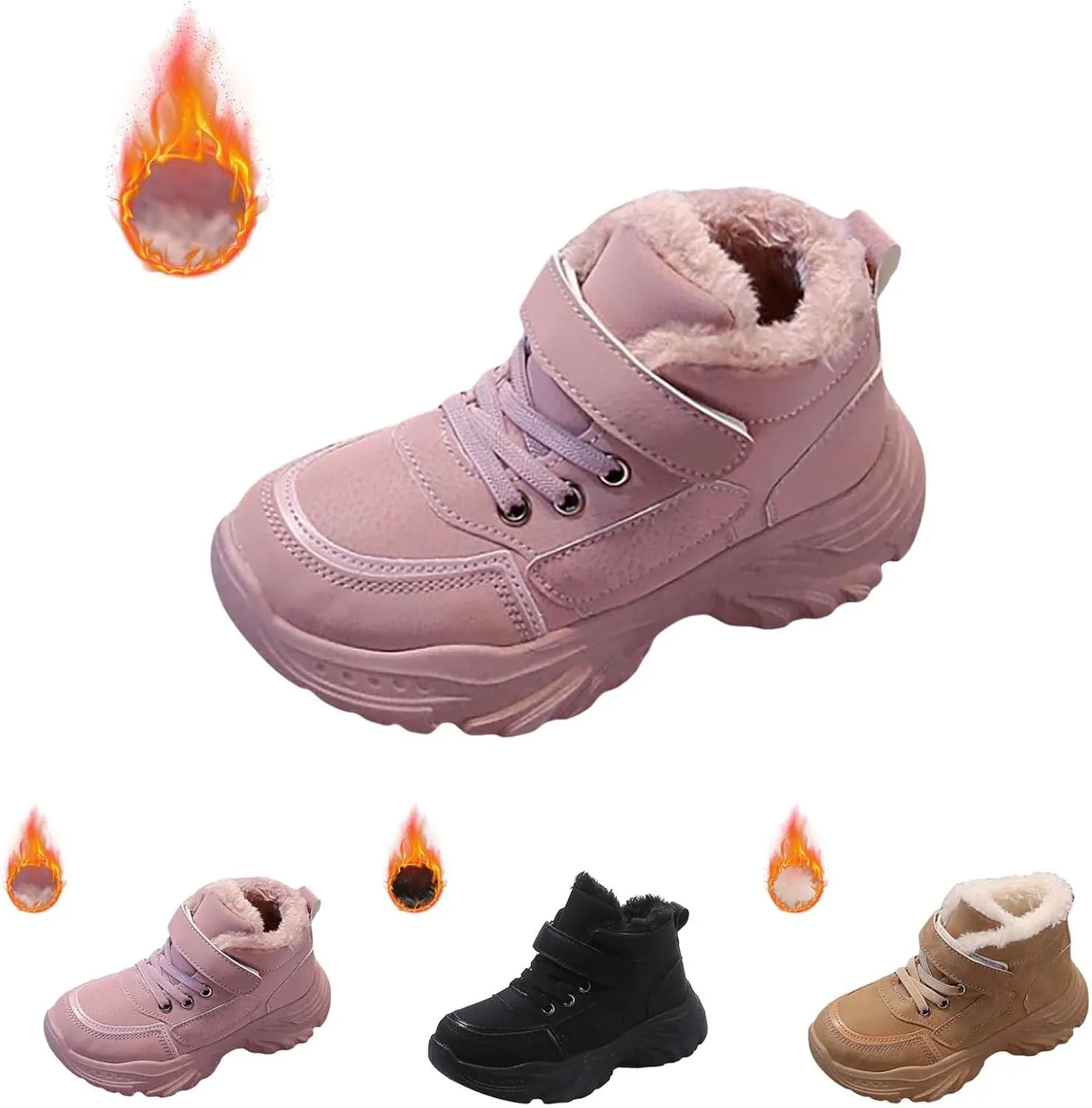 Boys Girls Plush Ankle Boots Winter Slip On Warm  Lined Snow Booties Lightweight Water-Proof Sport Shoes