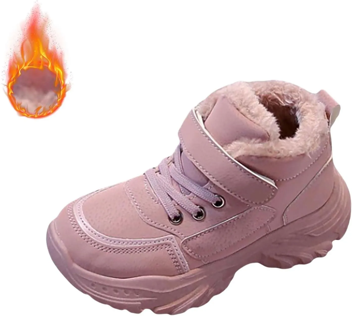 Boys Girls Plush Ankle Boots Winter Slip On Warm  Lined Snow Booties Lightweight Water-Proof Sport Shoes