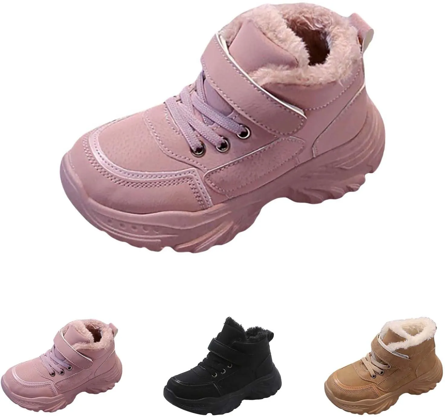 Boys Girls Plush Ankle Boots Winter Slip On Warm  Lined Snow Booties Lightweight Water-Proof Sport Shoes