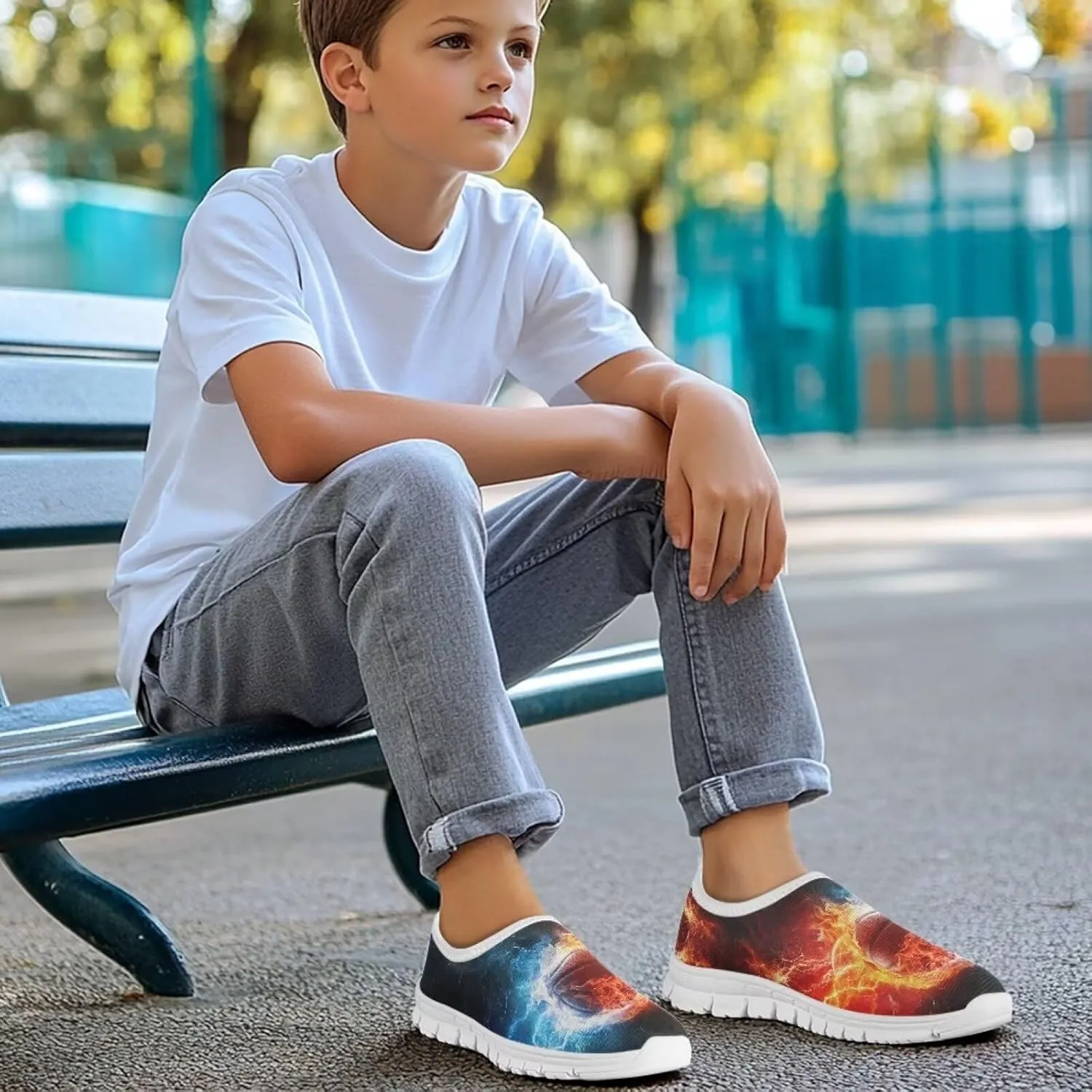 Boys Slip On Sneakers Shoes Kids Tennis Running Shoes Sport Themed