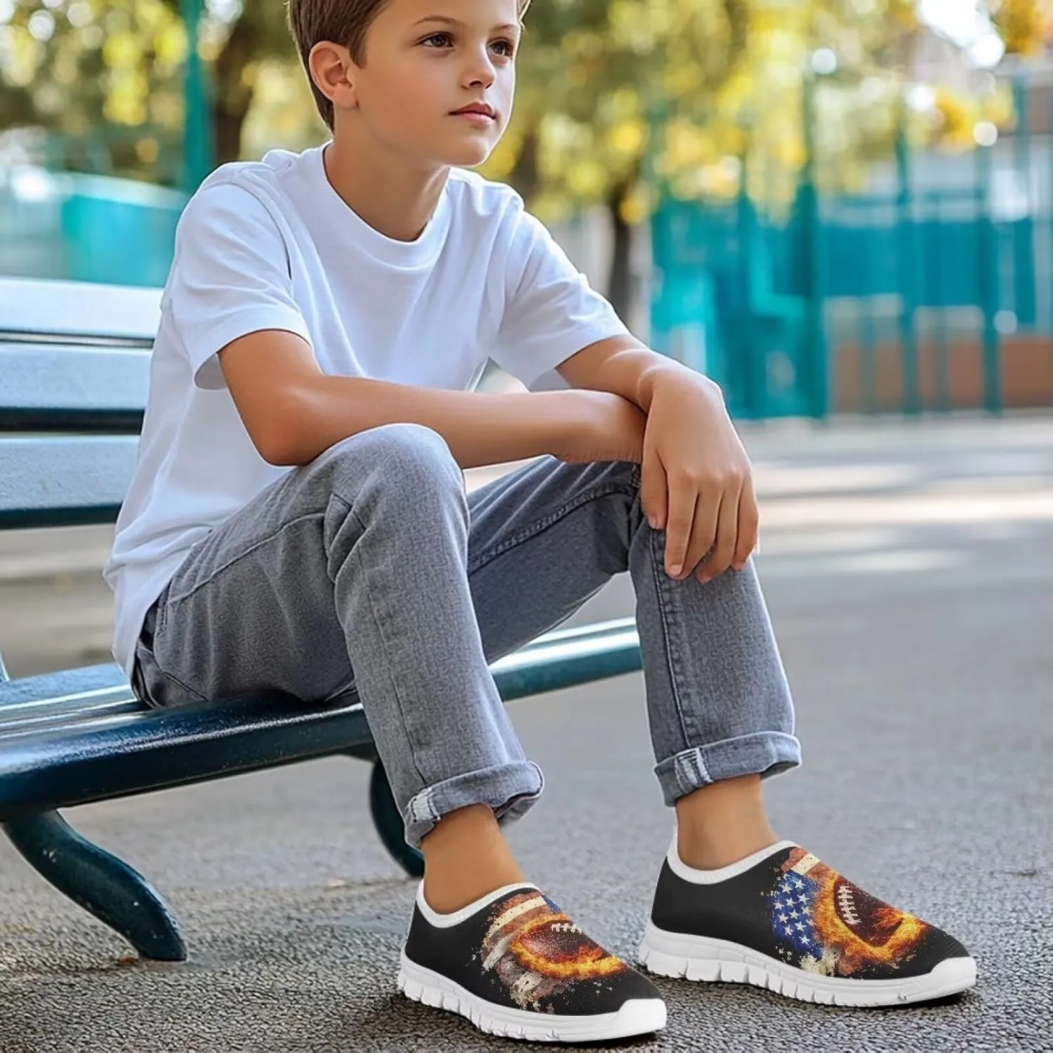 Boys Slip On Sneakers Shoes Kids Tennis Running Shoes Sport Themed