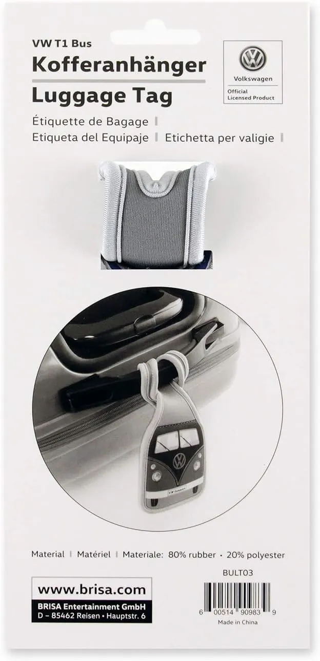 BRISA VW Collection - Volkswagen Suitcase Luggage Address Tag Travel Label with T1 Bus Campervan Design (Classic Bus/Petrol & Brown)