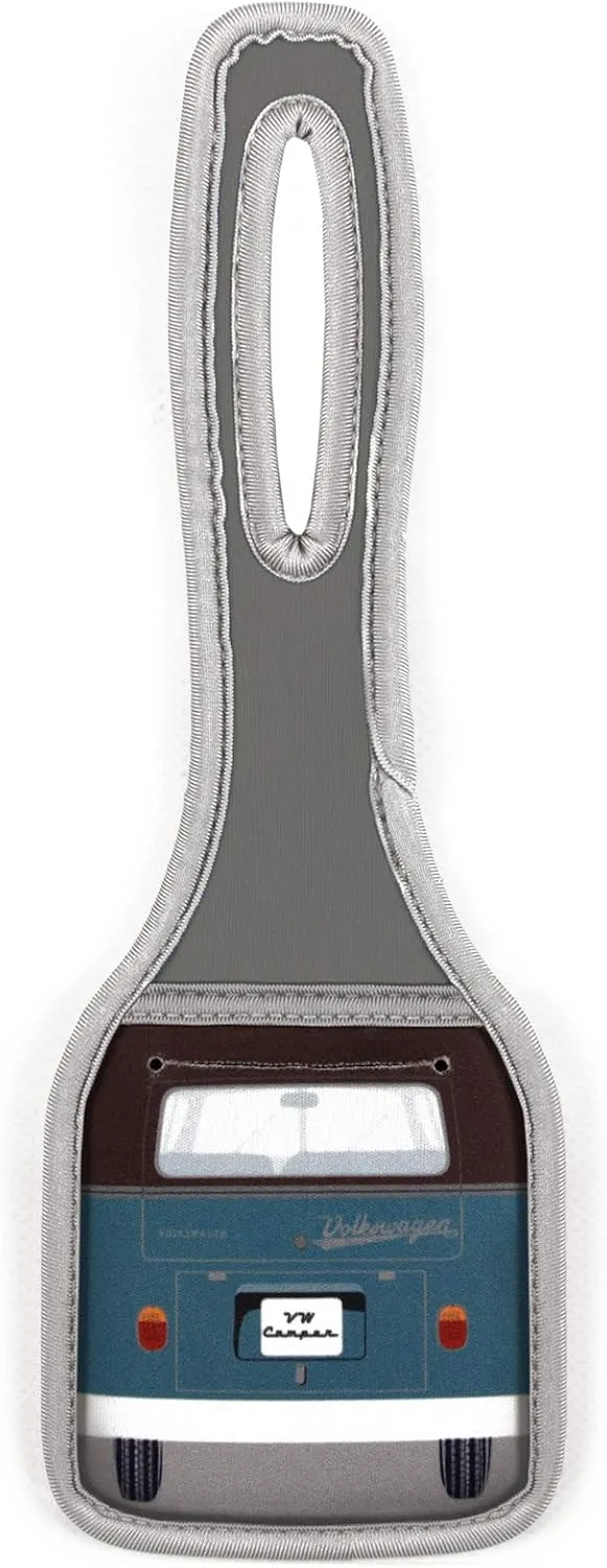 BRISA VW Collection - Volkswagen Suitcase Luggage Address Tag Travel Label with T1 Bus Campervan Design (Classic Bus/Petrol & Brown)