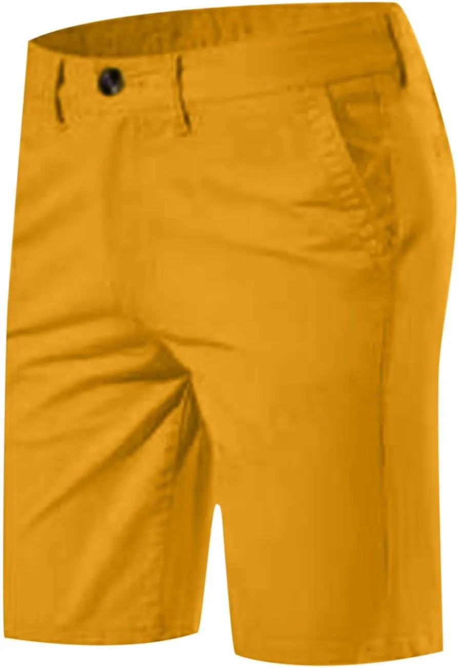 Business Casual Shorts Men Summer Flat Front Slim Fit Hawaiian Chinos Shorts Stretch Elastic Uniform Suit Outfits