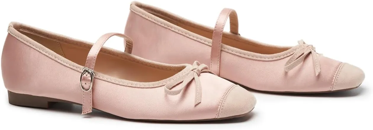 C. Paravano Women's Mary Jane Flats - Square Toe Bowknot Ballet Flats with Adjustable Strap, Comfortable Flats for Women, Office Work, Casual Walking and Dressy Occasions