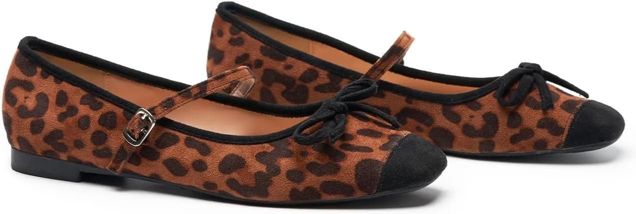 C. Paravano Women's Mary Jane Flats - Square Toe Bowknot Ballet Flats with Adjustable Strap, Comfortable Flats for Women, Office Work, Casual Walking and Dressy Occasions