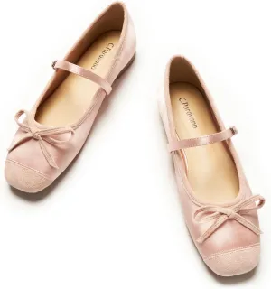 C. Paravano Women's Mary Jane Flats - Square Toe Bowknot Ballet Flats with Adjustable Strap, Comfortable Flats for Women, Office Work, Casual Walking and Dressy Occasions
