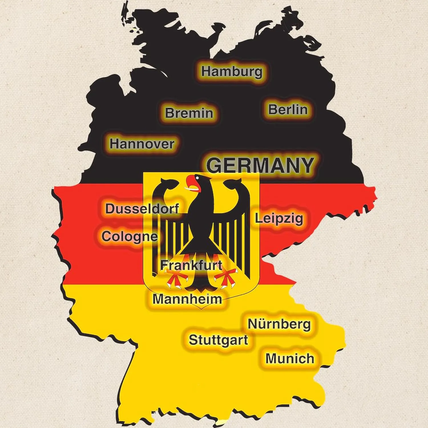 CafePress Germany Map Tote Bag Reusable Natural Beige Canvas Shopping Bag