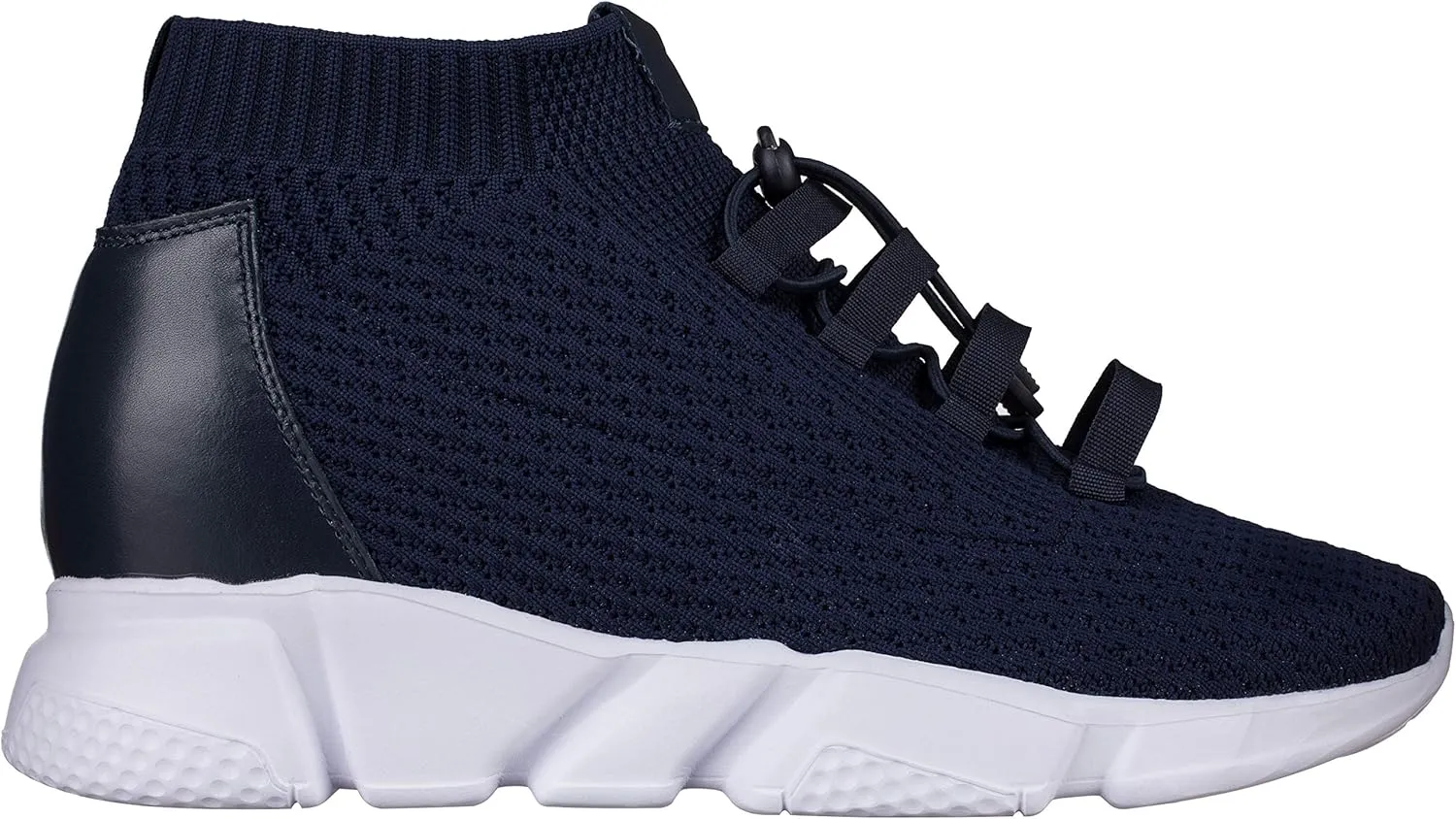 CALTO Men's Invisible Height Increasing Elevator Shoes - Dark Blue Kintted Ultra Lightweight Slip-on Sporty Trainer Sneakers - 3.2 Inches Taller - H1722 - Size 9 D(M) US