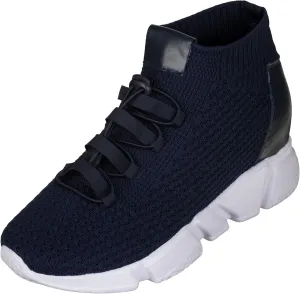 CALTO Men's Invisible Height Increasing Elevator Shoes - Dark Blue Kintted Ultra Lightweight Slip-on Sporty Trainer Sneakers - 3.2 Inches Taller - H1722 - Size 9 D(M) US