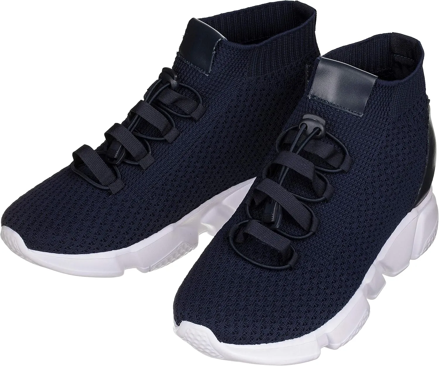 CALTO Men's Invisible Height Increasing Elevator Shoes - Dark Blue Kintted Ultra Lightweight Slip-on Sporty Trainer Sneakers - 3.2 Inches Taller - H1722 - Size 9 D(M) US