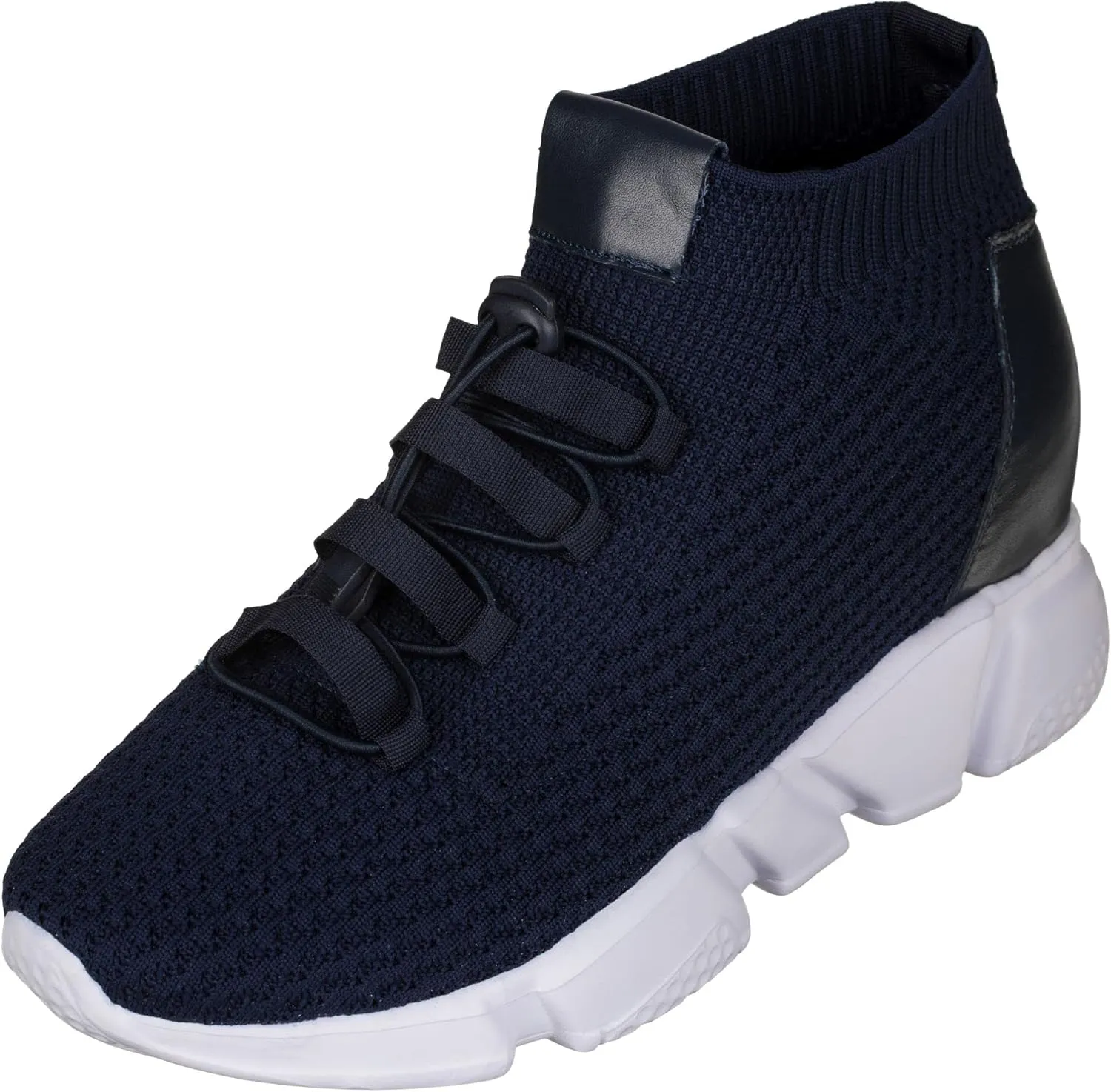 CALTO Men's Invisible Height Increasing Elevator Shoes - Dark Blue Kintted Ultra Lightweight Slip-on Sporty Trainer Sneakers - 3.2 Inches Taller - H1722 - Size 9 D(M) US