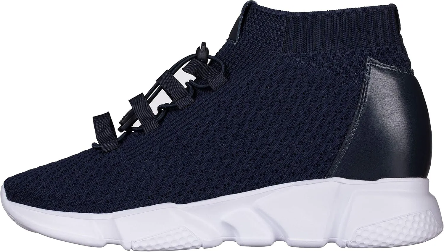CALTO Men's Invisible Height Increasing Elevator Shoes - Dark Blue Kintted Ultra Lightweight Slip-on Sporty Trainer Sneakers - 3.2 Inches Taller - H1722 - Size 9 D(M) US
