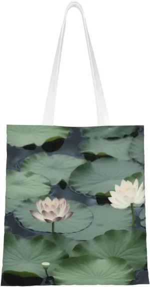 Canvas Tote Bag for Women Shoulder Tote Purse Reusable Grocery Bag Black Lily Pads Aesthetic Shopping Bags