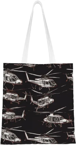 Canvas Tote Bag for Women Shoulder Tote Purse Reusable Grocery Bag Helicopter Aesthetic Shopping Bags