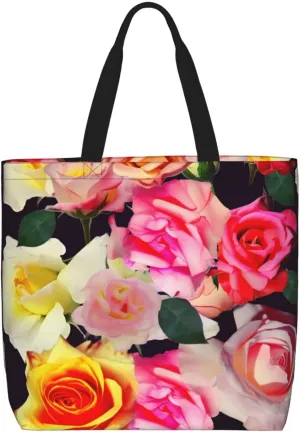 Canvas Tote Bag for Women Shoulder Tote Purse Reusable Grocery Bag Roses Colored Aesthetic Shopping Bags