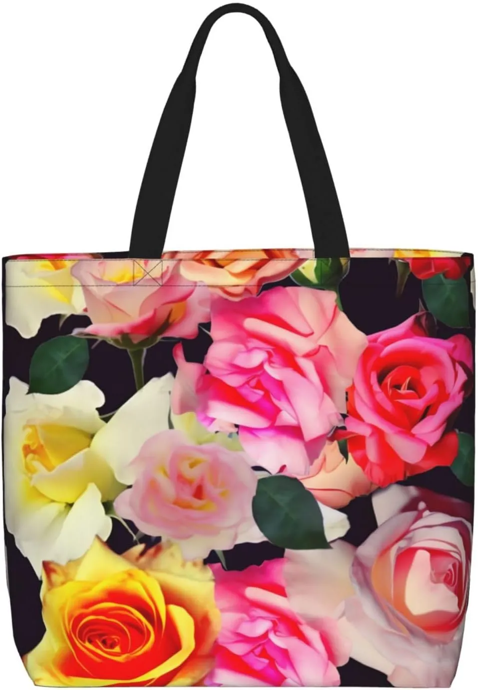 Canvas Tote Bag for Women Shoulder Tote Purse Reusable Grocery Bag Roses Colored Aesthetic Shopping Bags