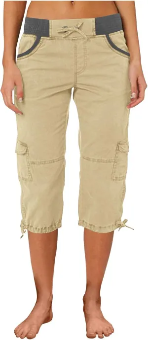 Capri Pants for Women Summer Cargo Pants Casual High Waisted Tie Knot Adjustable Bottom Cropped Pants Lounge Capris